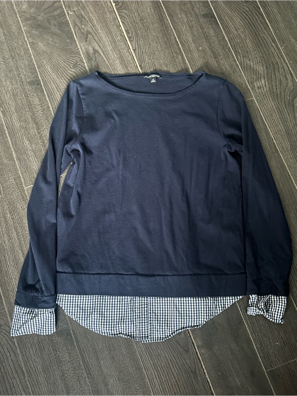 J Creew Navy Layered-Look Long Sleeve Top - S